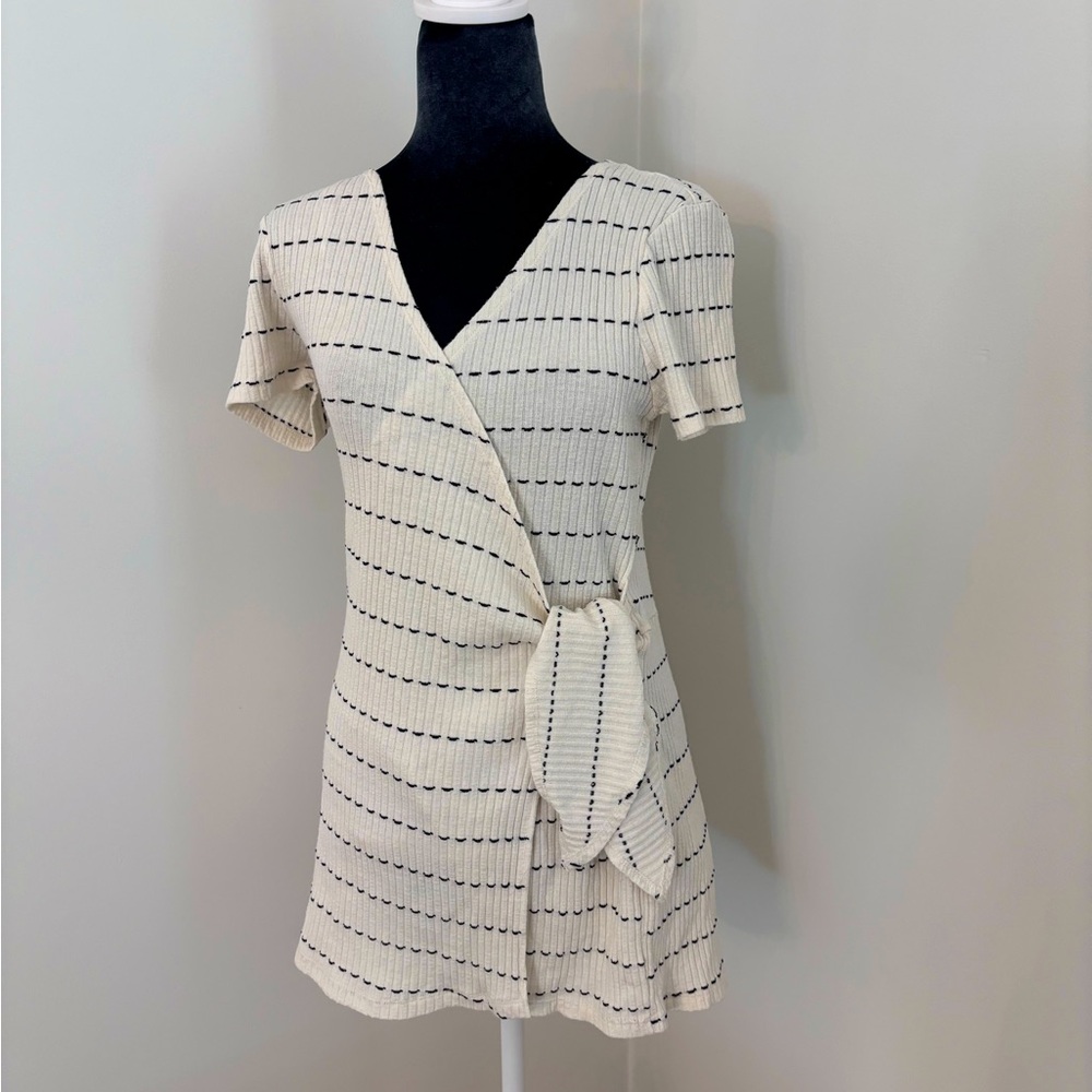 Zara White & Black Striped Wrap Style Romper Size M